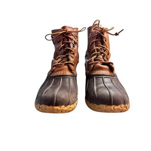 L.L.Bean Duck Boots Womens Size 8 Chain Tread Brown Leather Made in Maine US